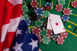 Casino.,Gambling,In,The,United,States.,Poker,Chips,,Usa,Flag